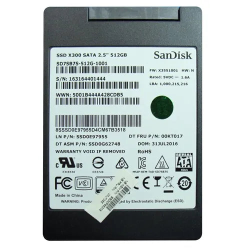 00JT055 Lenovo 512GB Triple-Level Cell SATA 6Gb/s 2.5-Inch Solid State Drive