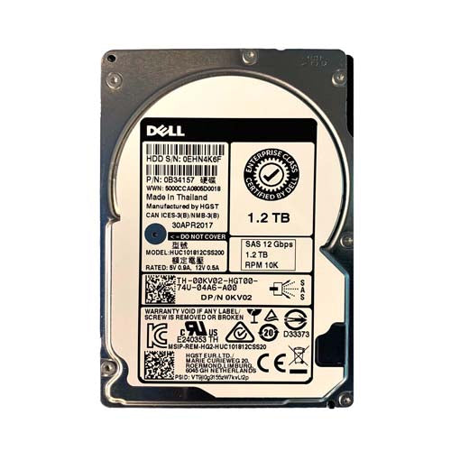 00KV02 Dell 1.2TB 10000RPM SAS 12Gb/s Hot-Pluggable 128MB Cache (512n) 2.5-Inch Hard Drive with Tray for PowerEdge Servers