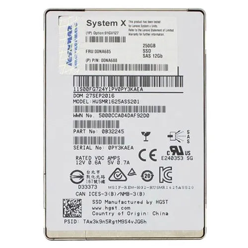 00NA688 Lenovo 250GB Multi-Level Cell SAS 12Gb/s 2.5-Inch Solid State Drive