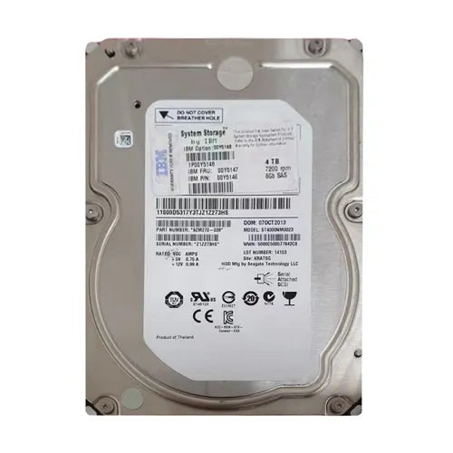 00Y5147 IBM 4TB 7200RPM Near Line SAS 6Gb/s 3.5-Inch Hard Drive for System Storage Dcs3700