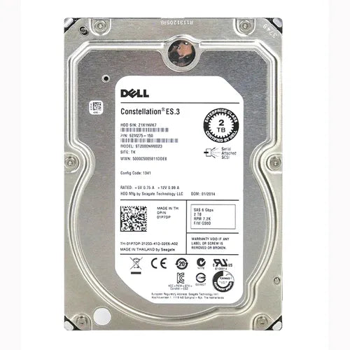01P7DP Dell 2TB 7200RPM SAS 6Gb/s Hot-Swappable 128MB Cache 3.5-Inch Nearline Hard Drive for PowerEdge Servers