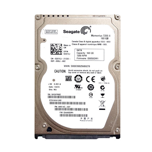 02X1CJ Dell 160GB 7200RPM SATA 3Gb/s 16MB Cache 2.5-Inch Hard Drive