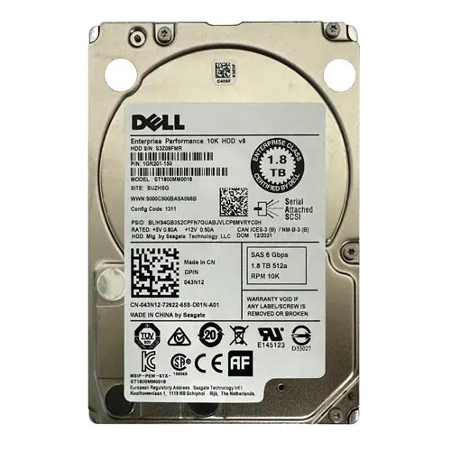 043N12 Dell 1.8TB 10000RPM SAS 6Gb/s Hot-Pluggable 64MB Cache Dual Port (512n) 2.5-Inch Hard Drive with Tray for PowerEdge Server & PowerVault Server