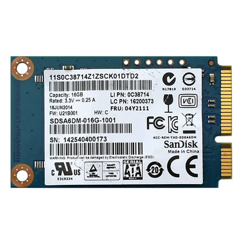 04Y2111 Lenovo 16GB Multi-Level Cell SATA 6Gb/s mSATA Solid State Drive