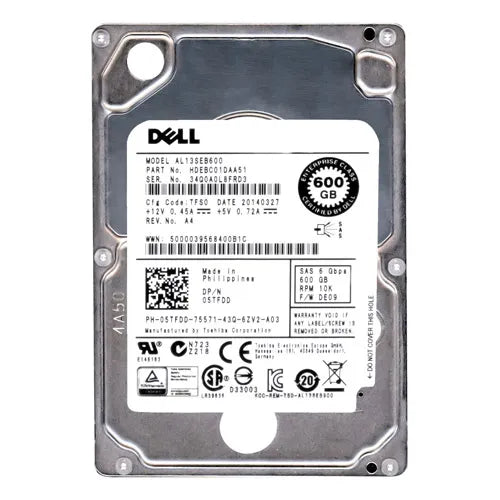05TFDD Dell 600GB 10000RPM SAS 6Gb/s Hot-Pluggable Dual Port (512n) 2.5-Inch Hard Drive with Tray for PowerEdge Server & PowerVault Storage Array