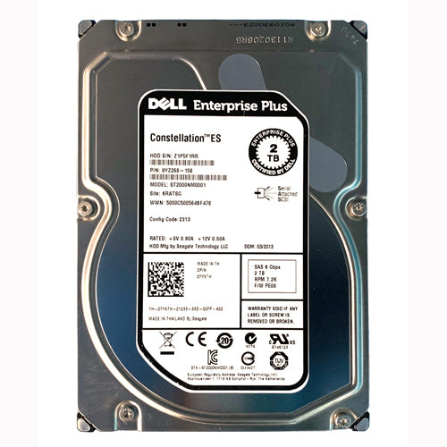 07YXTH Dell 2TB 7200RPM SAS 6Gb/s Hot-Swappable 3.5-Inch Hard Drive with Tray for Compellent SC200/SC220 Expansion Enclosures