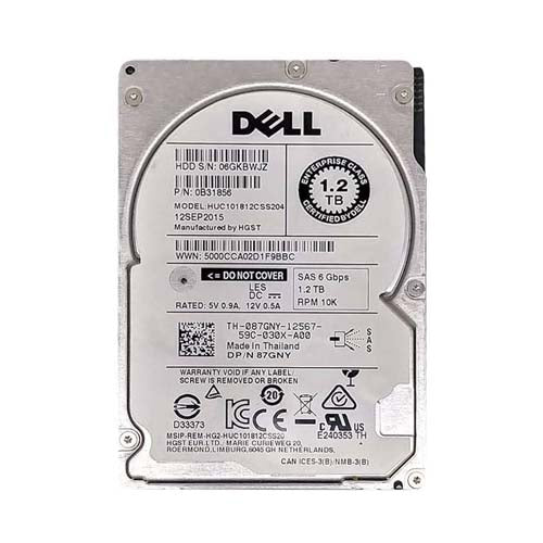 087GNY Dell 1.2TB 10000RPM SAS 12Gb/s Hot-Pluggable 128MB Cache (512n) 2.5-Inch Hard Drive with Tray for PowerEdge Server