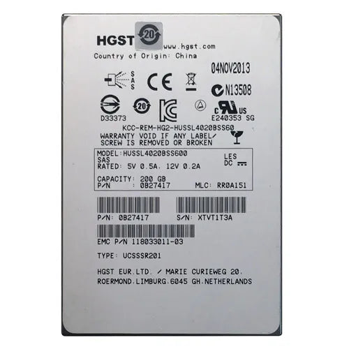 0B27417 Hitachi Ultrastar SSD400S.B Series 200GB Single-Level Cell SAS 6Gb/s 2.5-Inch Solid State Drive