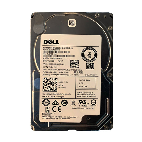 0CK3MN Dell 2TB 7200RPM SATA 6Gb/s Hot-Pluggable 2.5-Inch Hard Drive with Tray for PowerEdge Server & PowerVault Storage Array