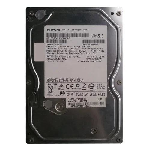 0F15636 Hitachi 500GB 7200RPM SATA 6Gb/s 3.5-Inch Hard Drive