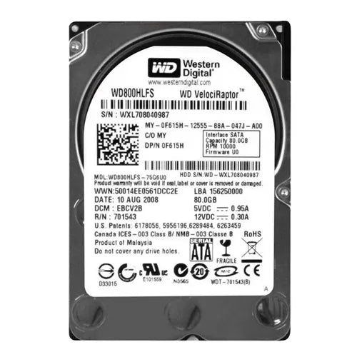 0F615H Dell 80GB 10000RPM SATA 16MB Cache 3.5-Inch Hard Drive