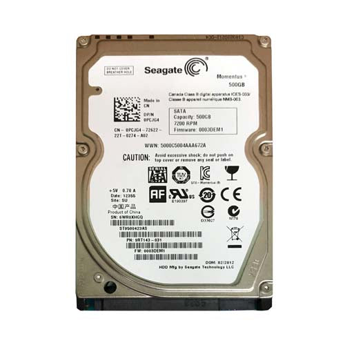 0PCJG4 Dell 500GB 7200RPM SATA 3Gb/s 16MB Cache 2.5-Inch Hard Drive
