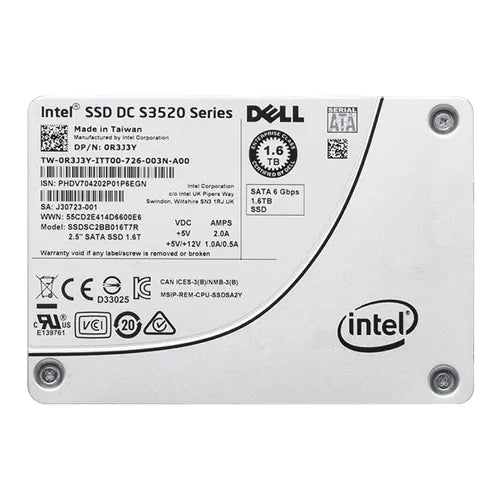 0R3J3Y Dell 1.6TB Multi-Level Cell SATA 6Gb/s Read Intensive 2.5-Inch Solid State Drive with Tray for PowerEdge Servers