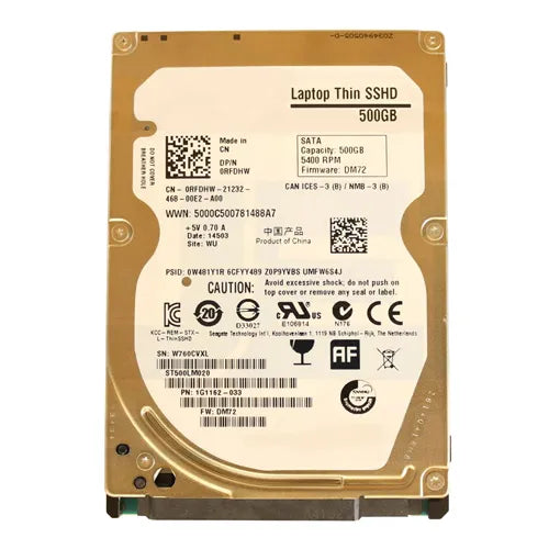 0RFDHW Dell 500GB 5400RPM Multi-Level Cell 8GB NAND SATA 6Gb/s 64MB Cache 2.5-Inch Hybrid Hard Drive