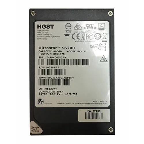 0TS1375 HGST Ultrastar DC SS200 Series 400GB Multi-Level Cell SAS 12Gb/s 512e Mixed Use (SE) 2.5-Inch Solid State Drive