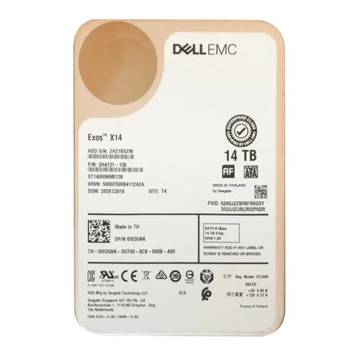 0W3GNK Dell 14TB 7200RPM SATA 6Gb/s Hot-Pluggable (512e) 3.5-Inch Hard Drive with Tray for PowerEdge Server & PowerVault Server