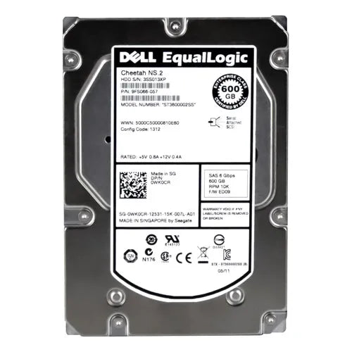 0WK0CR Dell 600GB 10000RPM SAS 6Gb/s Hot-Pluggable 3.5-Inch Hard Drive with Tray for EqualLogic Storage Array