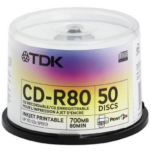 ZCD-R80ISHCB50 TDK 700MB 52x CD-R Optocal Media (50-Pack)