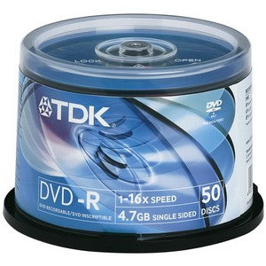 Z16X-RTWHCB50 TDK 4.7GB 16x DVD-R Optical Media (50-Pack)