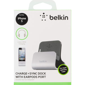 F8J057TT Belkin Charge + Sync Dock with Audio Port for iPhone 5 Docking iPhone, iPod Charging Capability Synchronizing Capability (Refurbished)