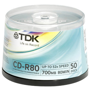 CD-R80CB50T TDK 700MB 48x CD-R Optocal Media (50-Pack)