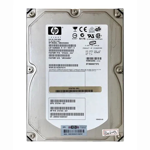 370789-001 HP 500GB 7200RPM Fibre Channel 2Gb/s Hot-Pluggable Dual Port 40-Pin 3.5-inch Hard Drive for EVA 4400/6400/8400 Storage