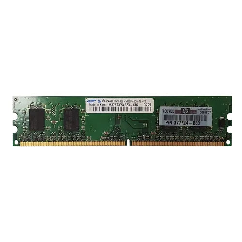 377724-888 HP 256MB DDR2-667MHz PC2-5300 Non-ECC Unbuffered UDIMM CL5 1Rx8 1.8V 240-Pin Memory Module