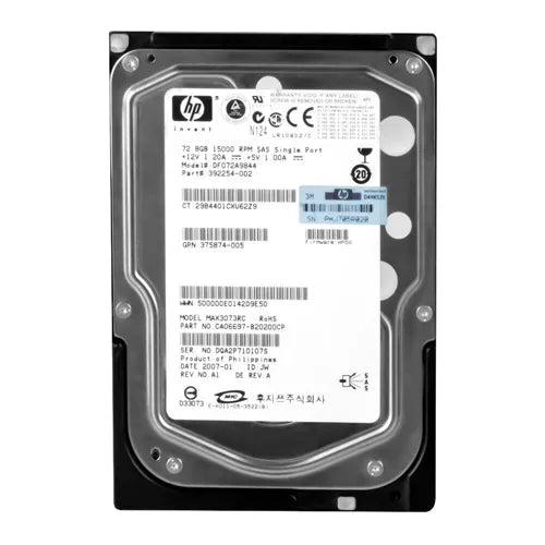 392254-002 HP 72.8GB 15000RPM SAS 3Gb/s Hot Pluggable Dual Port 3.5-Inch Hard Drive