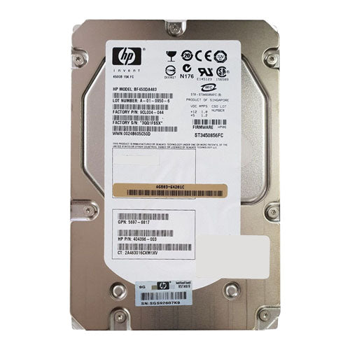 404396-003 HP 450GB 15000RPM Fibre Channel 4Gb/s Hot-Pluggable Dual Port 3.5-inch Hard Drive with Tray for EVA M6412