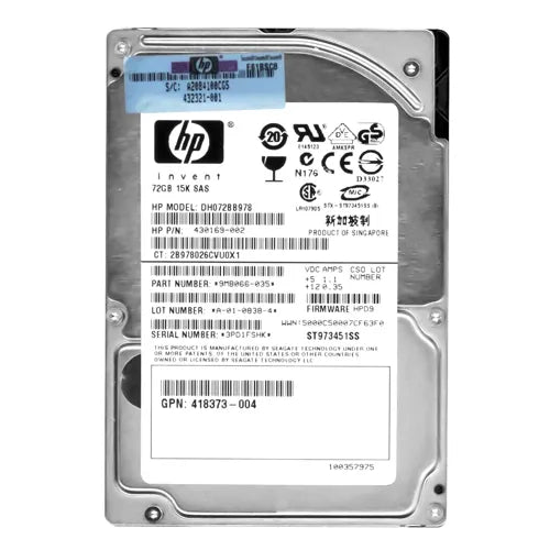430169-002 HP 72GB 15000RPM SAS 3Gb/s Hot Pluggable Dual Port 2.5-Inch Hard Drive with Tray for ProLiant DL170e Gen7