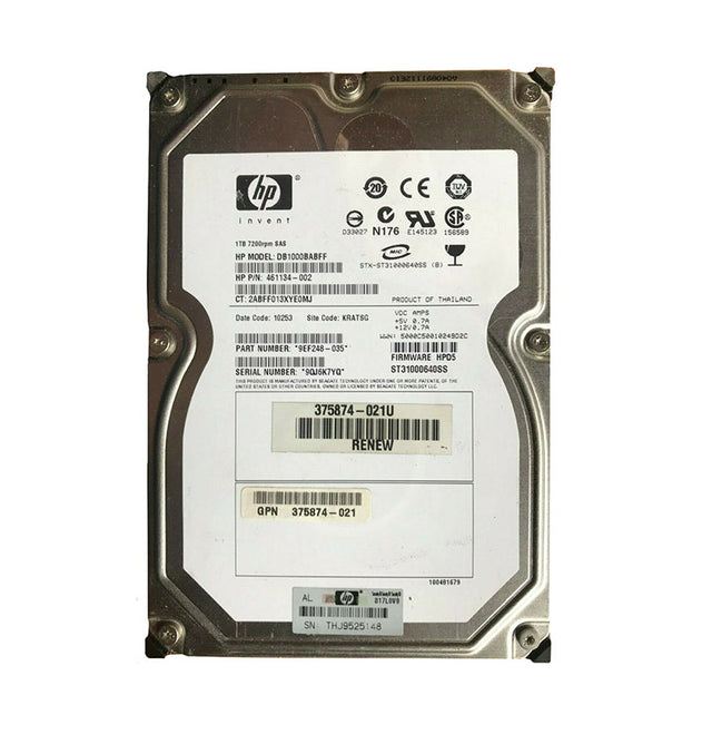 1TB 7200RPM SAS 3Gb/s LFF Hot-Pluggable Dual Port 3.5-inch Midline Hard Drive with Tray for Gen1/7 ProLiant Server & Storage Array