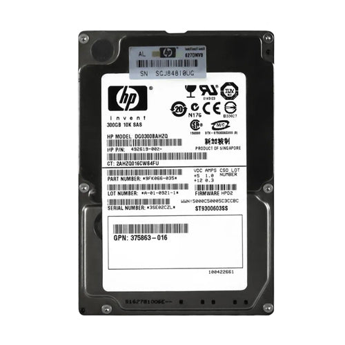 492619-002 HP 300GB 10000RPM SAS 3Gb/s Hot-Swappable Dual Port 2.5-inch Hard Drive for Gen1 to Gen7 ProLiant Servers