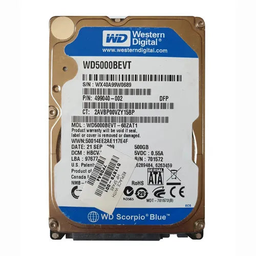 499040-002 HP 500GB 5400RPM SATA 3Gb/s 8MB Cache 2.5-inch Hard Drive