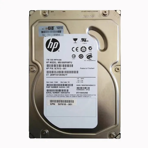507618-001 HP 1TB 7200RPM SAS 6Gb/s LFF Hot-Pluggable Dual Port 3.5-inch Midline Hard Drive with Tray