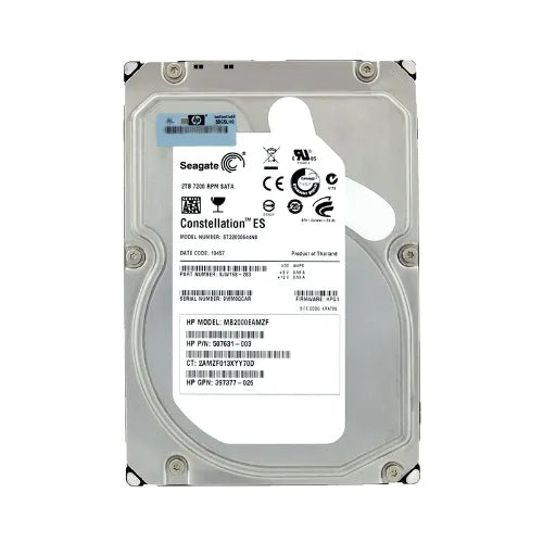 507631-003-RFB - HP 2TB 7200RPM SATA 3Gb/s Hot-Pluggable LFF 3.5-Inch Midline Hard Drive with Tray for Gen1/7 ProLiant Server/Storage Arrays