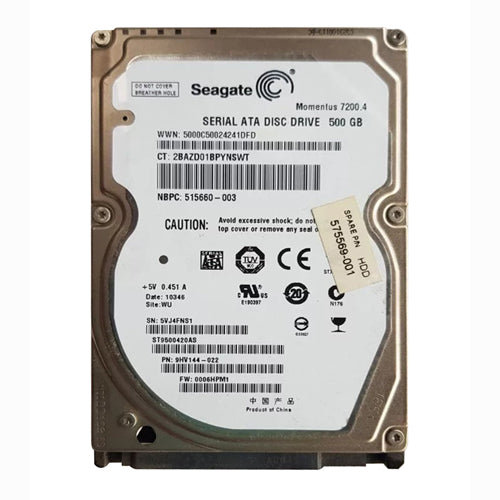 515660-003 HP 500GB 7200RPM SATA 3Gb/s 16MB Cache 2.5-inch Hard Drive