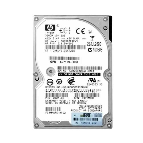 518194-002 HP 300GB 10000RPM SAS 6Gb/s SFF Hot-Pluggable Dual Port 2.5-inch Hard Drive for Gen1 to Gen7 ProLiant Servers