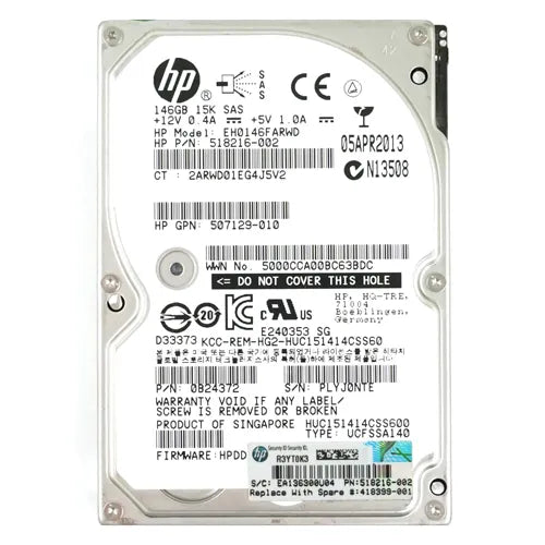 518216-002 HP 146GB 15000RPM SAS 6Gb/s SFF Hot-Pluggable Dual Port 2.5-inch Hard Drive with Tray for Gen1 to Gen7 ProLiant Server