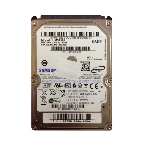 591966-002 HP 320GB 5400RPM SATA 1.5Gb/s 8MB Cache 2.5-inch Hard Drive