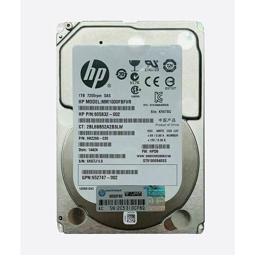 605832-002 HP 1TB 7200RPM SAS 6Gb/s 64MB Cache 2.5-Inch Hard Drive for SAN Storage Arrays