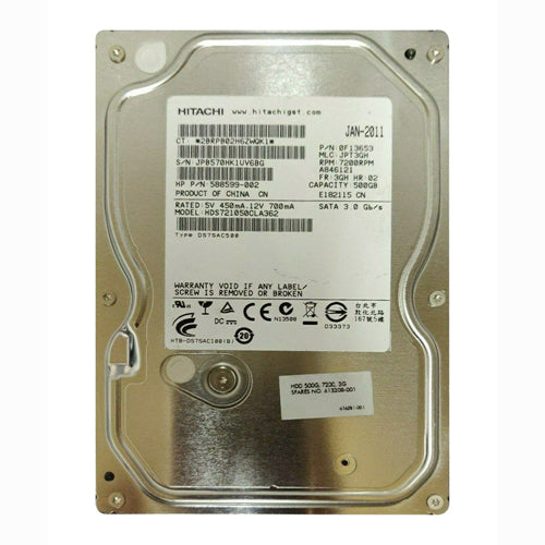 613208-001 HP 500GB 7200RPM SATA 3Gb/s NHP 16MB Cache 3.5-inch Hard Drive for ML350 Gen8 ProLiant Server