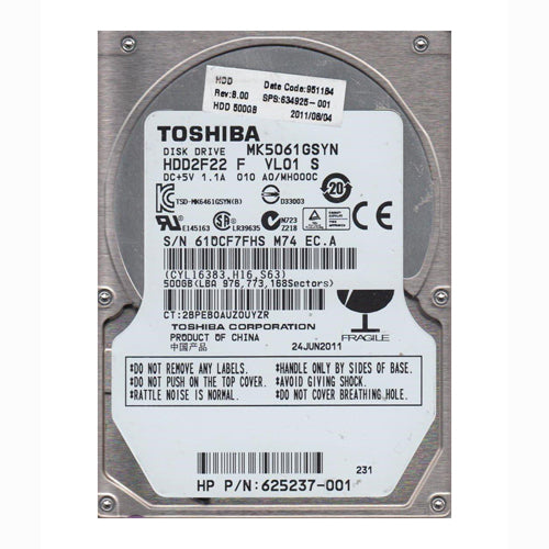 625237-001 HP 500GB 7200RPM SATA 3Gb/s 16MB Cache 2.5-inch Hard Drive
