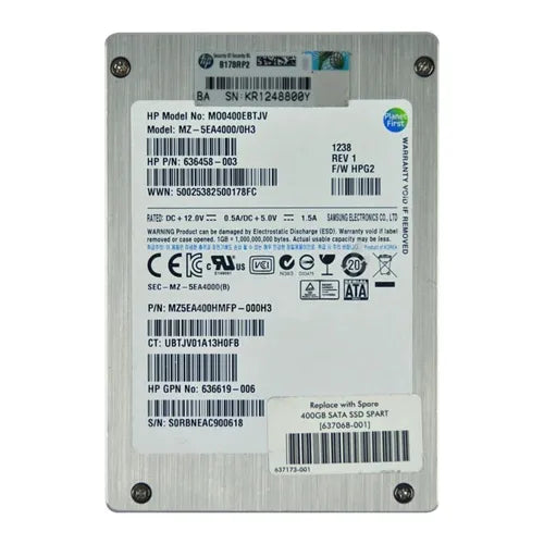 636458-003 HP 400GB Multi-Level Cell SATA 3Gb/s Hot-Pluggable Mainstream 2.5-Inch Enterprise Solid State Drive for ProLiant Servers
