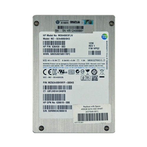 637068-001 HP 400GB Multi-Level Cell SAS 3Gb/s Mainstream 2.5-Inch Enterprise Solid State Drive for ProLiant Servers