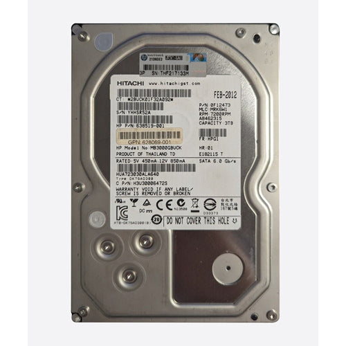 638519-001 HP 3TB 7200RPM SATA 6Gb/s Hot-Pluggable (512n) LFF 3.5-inch Midline Hard Drive with Smart Carrier for Gen8/9 ProLiant Server