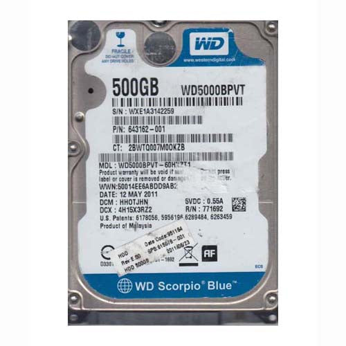 643162-001 HP 500GB 5400RPM SATA 3Gb/s 8MB Cache 2.5-inch Hard Drive