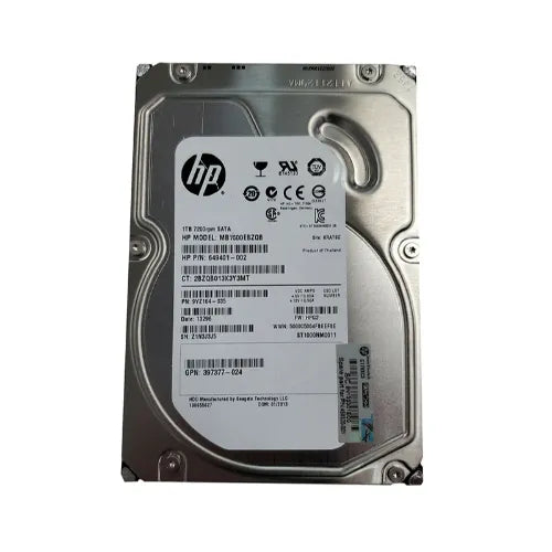 649401-002-RFB - HP 1TB 7200RPM SATA 3Gb/s Hot-Pluggable LFF 3.5-inch Hard Drive with Tray for Gen1/7 ProLiant Server & Storage Array