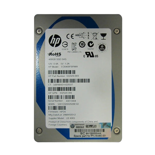 653962-001 HP 400GB Single-Level Cell SAS 6Gb/s 2.5-Inch Enterprise Solid State Drive for ProLiant Servers