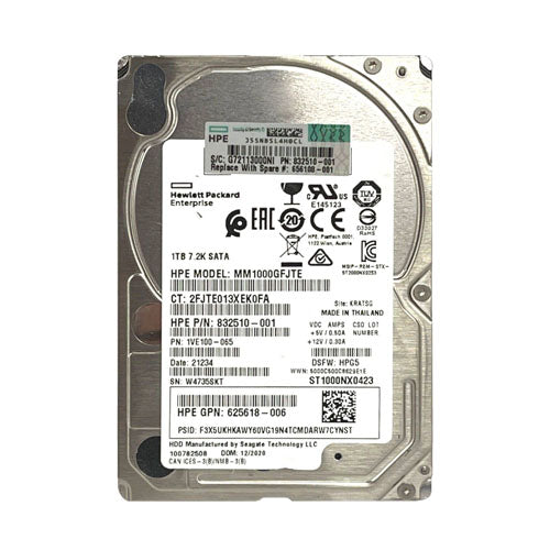 656108-001 HP 1TB 7200RPM SATA 6Gb/s (512n) SFF Hot-Pluggable 2.5-inch Midline Hard Drive with Smart Carrier for Gen8/9 ProLiant Server/Storage Array