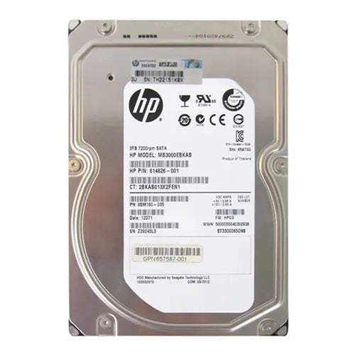 657587-001 HP 3TB 7200RPM SATA 3Gb/s Hot Swappable 3.5-inch Midline Hard Drive with Smart Carrier for ProLiant Server